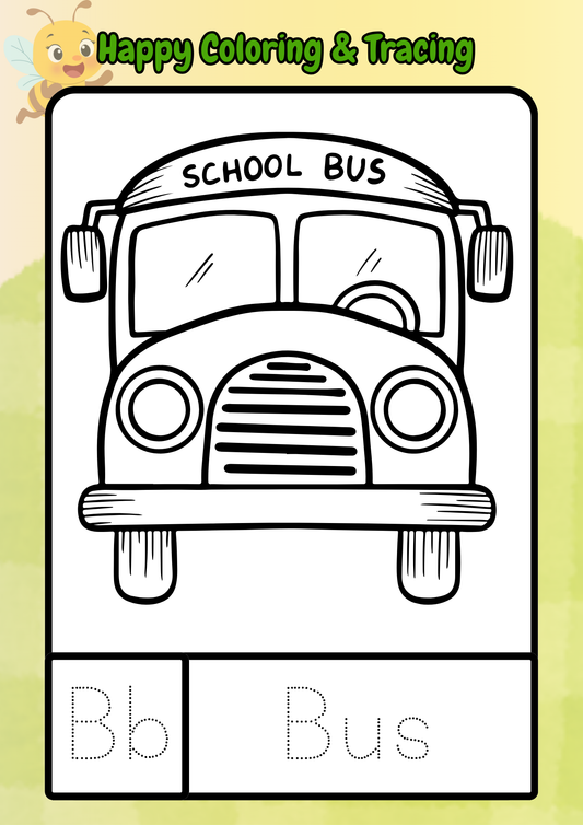Bus, vehicle coloring, tracing word